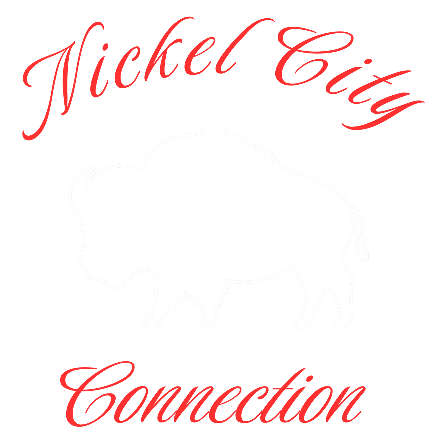 Red Nickel City Connection text with white buffalo