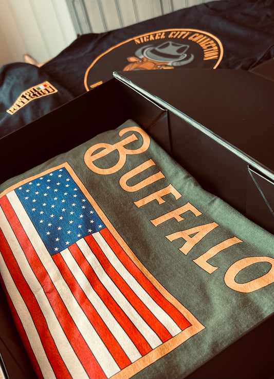 Buffalo tshirt in green with US FLAG