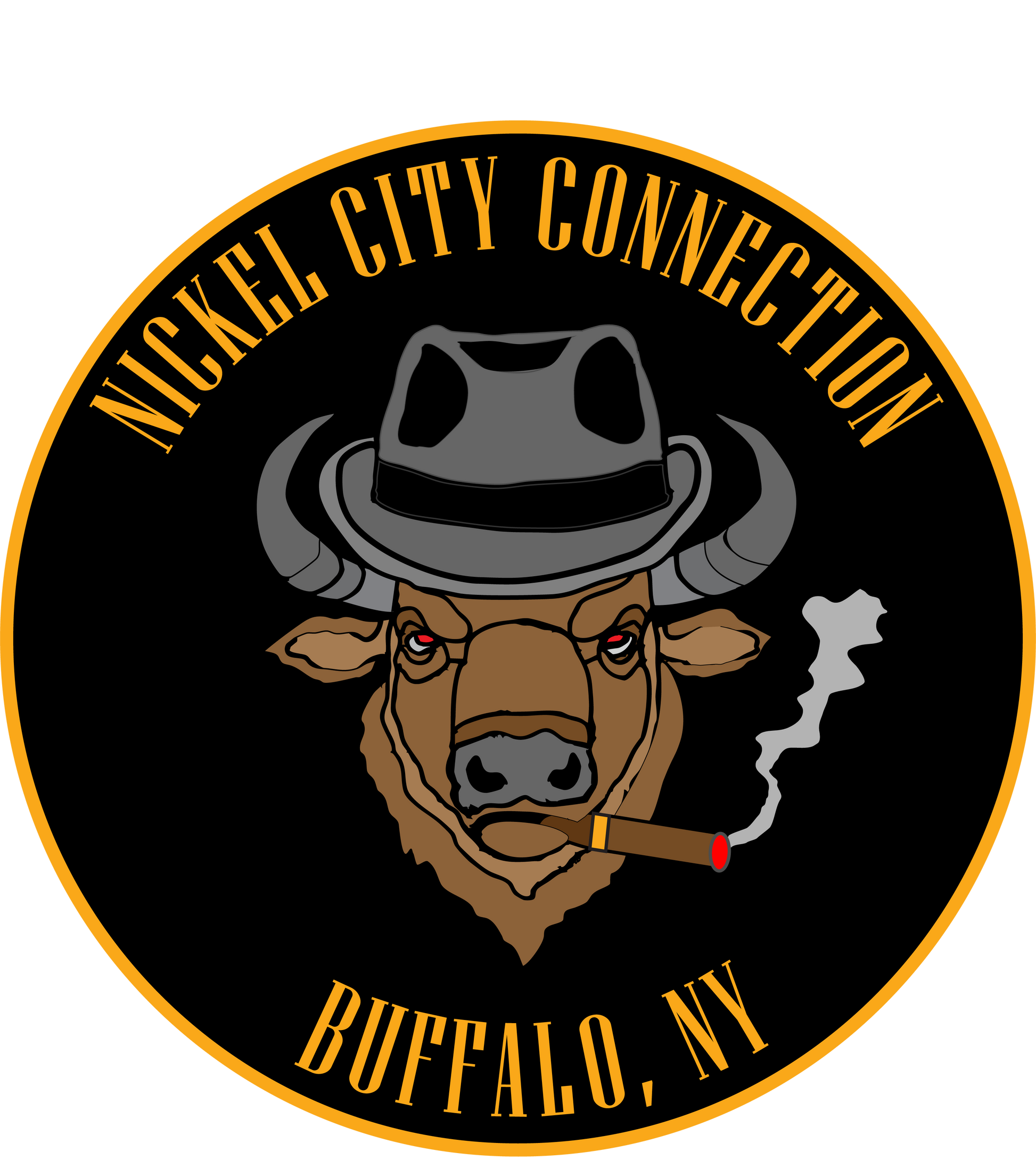 Nickel city connection logo. Bison smoking cigar.