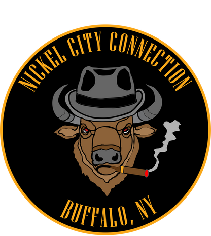 Nickel city connection logo. Bison smoking cigar.