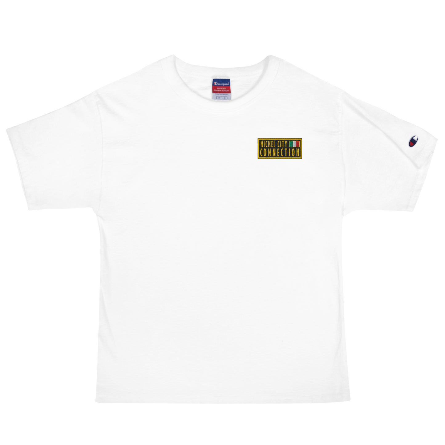 White T-Shirt featuring Nickel City Connection patch on the front.