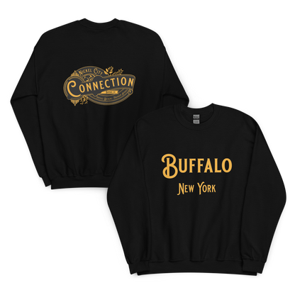Black sweatshirt. Nickel city connection vintage design on back and Buffalo, NY on front.