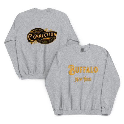 Grey sweatshirt. Nickel city connection vintage design on back and Buffalo, NY on front.