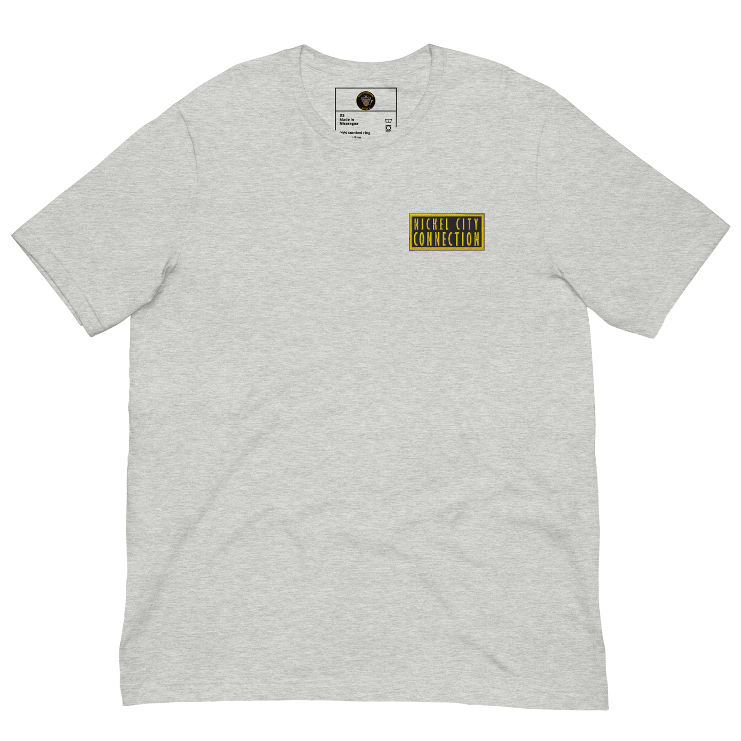 Grey T-Shirt with embroidered patch that reads "Nickel City Connection"