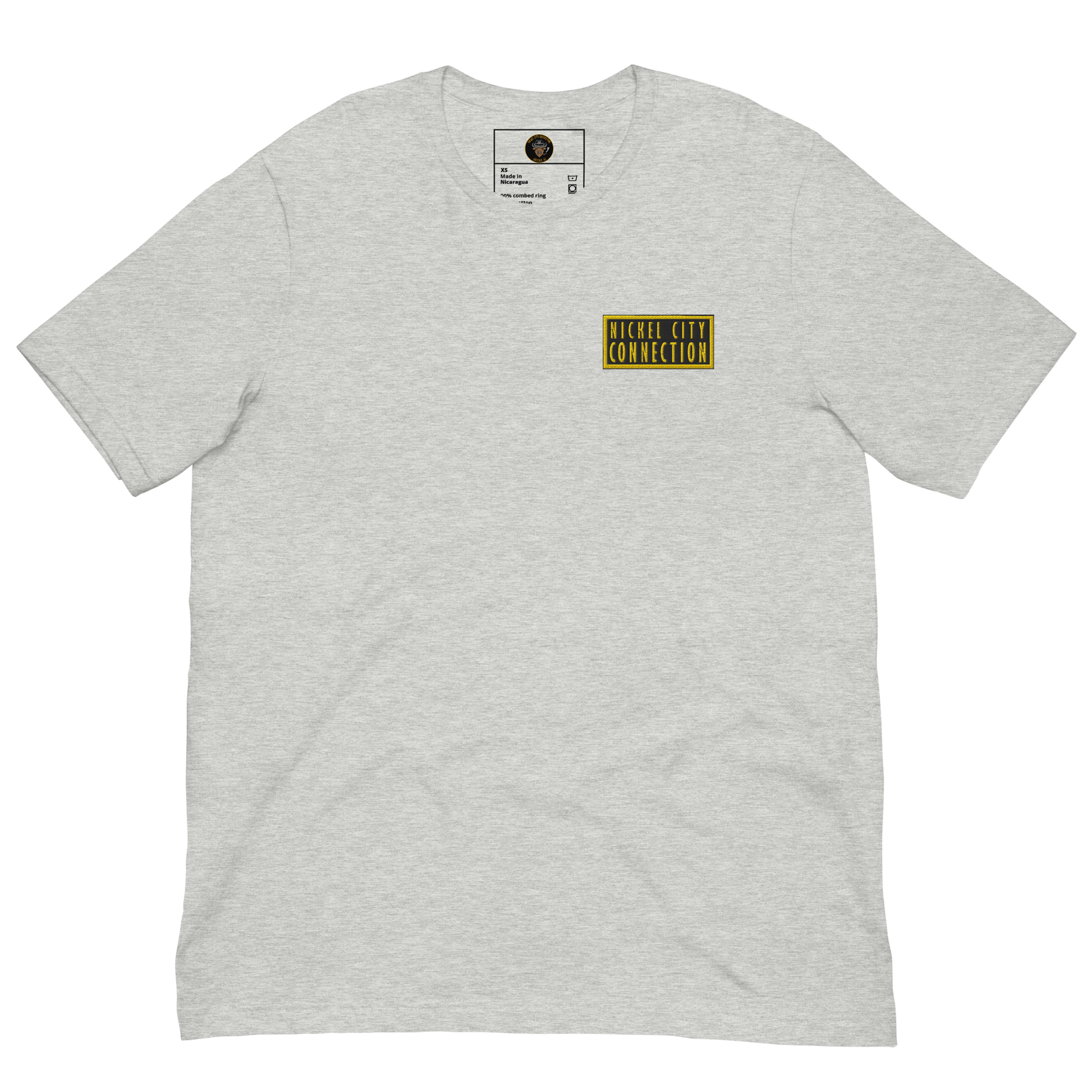 Grey T-Shirt with embroidered patch that reads "Nickel City Connection"