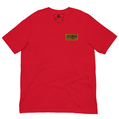 Red T-Shirt with embroidered patch that reads "Nickel City Connection"